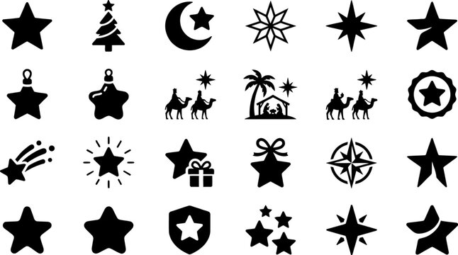 Black Christmas holiday icons set