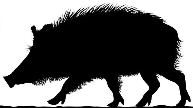 Silhouette graphic depicts a wild hog creature walking across a surface