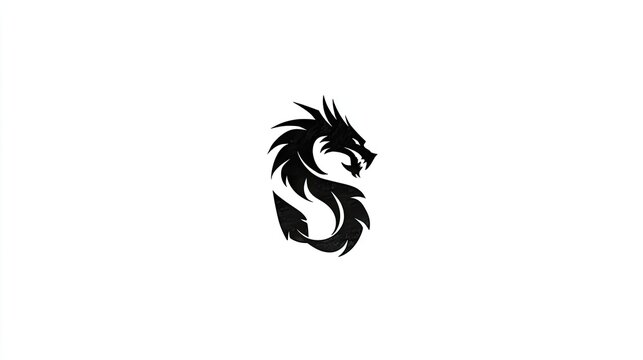 Stylized silhouette of a fierce mythical serpentine creature coiled artfully against a white backdrop