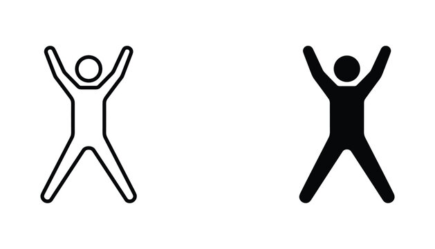Jumping jack vector icon isolated on white Black and white outline line art and solid glyph silhouette