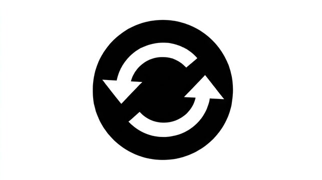 Circular arrow icon featuring two opposing pointers suggesting iteration or exchange against a plain white background