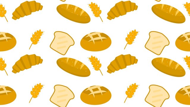 Bakery bread pastry seamless pattern. Seamless bakery pattern with hand drawn pastries and bread illustrations. Freshly baked bread and pastries repeat pattern. Assorted Bread and Pastries Pattern Bac