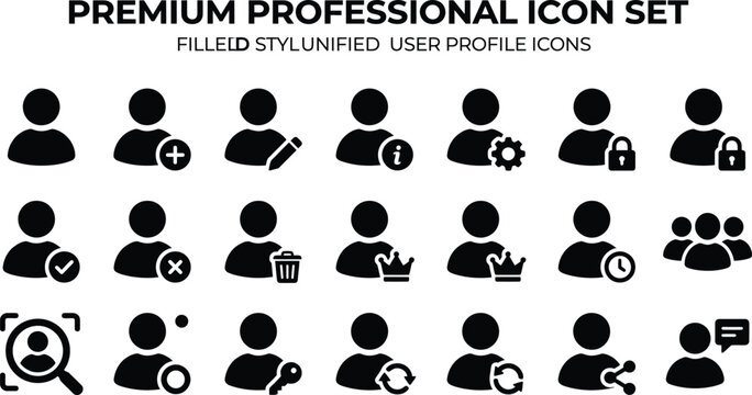 Professional user profile icons set with symbols