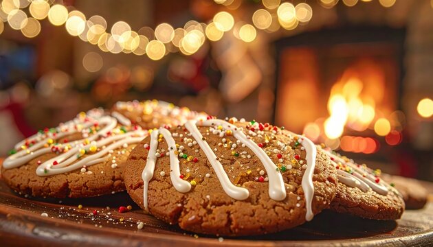 Festively Decorated Gingerbread Cookies with White Chocolate Swirls and Sprinkles