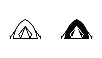 Camping tent vector icon isolated on white Black and white outline line art and solid glyph silhouette © VisionGrafix