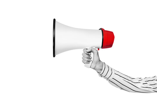 hand holding a megaphone a isolated free png background.