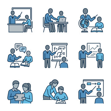 Educational Icons Representing Teaching and Learning.