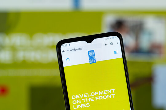Dhaka, Bangladesh - 05 May 2026: Close-up of UNDP homepage on a smartphone.