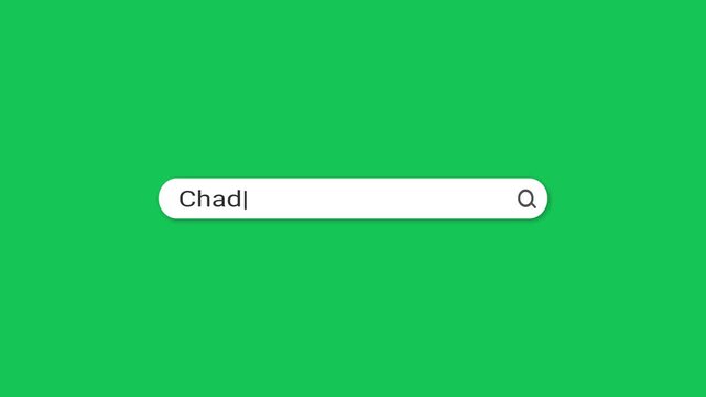 Green screen search bar typing animation with Chad travel query. Flat minimal chroma key design. Perfect for travel, news, social media and marketing content.