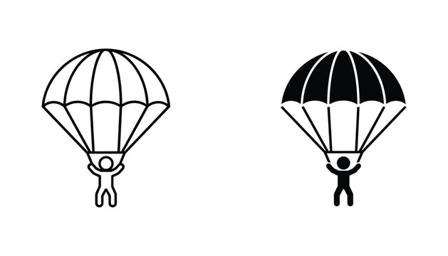 Parachute vector icon isolated on white Black and white outline line art and solid glyph silhouette