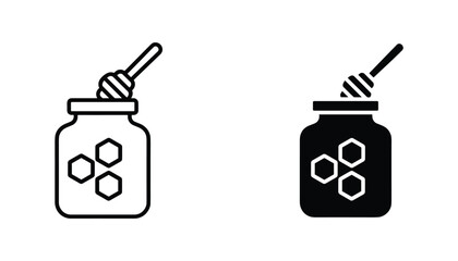 Honey jar vector icon isolated on white Black and white outline line art and solid glyph silhouette © VisionGrafix
