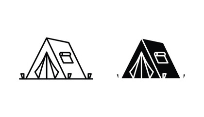 Camping tent vector icon isolated on white Black and white outline line art and solid glyph silhouette © VisionGrafix