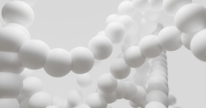 Abstract white sphere chains in soft 3d space looping 3d render animation