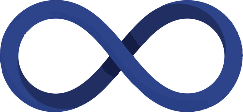 Blue infinity symbol with 3D ribbon effect, dark blue mobius loop vector illustration, endless mathematical sign for corporate branding and logo design