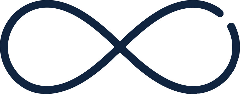 Minimalist infinity symbol vector icon, dark blue mathematical loop graphic, simple line art eternity sign for corporate branding and logo design