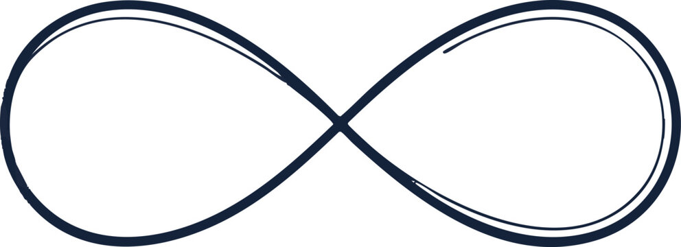 Hand-drawn infinity symbol vector, minimalist black ink sketch of eternal loop, artistic mobius strip icon for branding and tattoo design