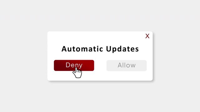 Automatic Updates Permission Popup Animation with Deny Button Click, Software Update Request Dialog, User Interface Notification