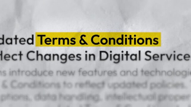 Terms and Conditions Highlighted Text Animation for Legal Agreement, User Policy, Service Rules, Website Compliance, Contract and Business Documentation. 2D Video Animation