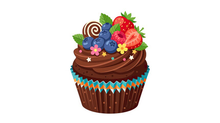 Delicious Chocolate Cupcake with Fresh Berries and Swirl Candy © Varel