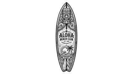 Tiki Surfboard Aloha Beach Club Vintage Illustration © Varel