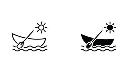 Rowboat vector icon isolated on white Black and white outline line art and solid glyph silhouette © VisionGrafix