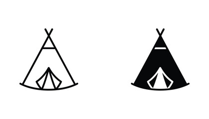 Tipi vector icon isolated on white Black and white outline line art and solid glyph silhouette © VisionGrafix