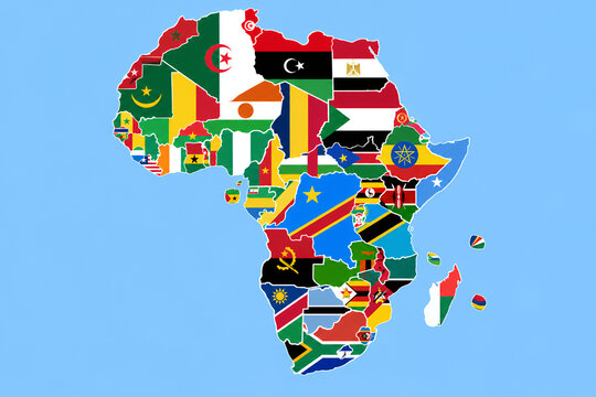Africa Political Map with National Flags &ndash; Original Flat Vector Illustration