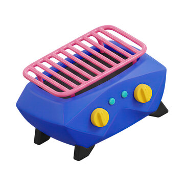 Cartoon grill with pink grate and yellow knobs