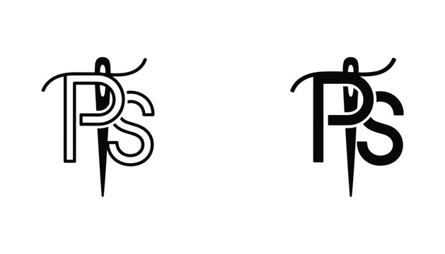 PS needle vector icon isolated on white Black and white outline line art and solid glyph silhouette
