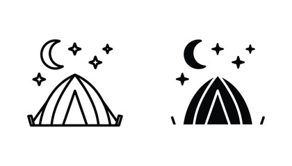 Camping tent vector icon isolated on white Black and white outline line art and solid glyph silhouette © VisionGrafix