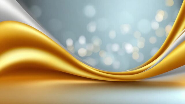 Golden Elegance Background: A luxurious golden wave flows across a soft blue, bokeh-filled background, creating a sophisticated and elegant abstract design.