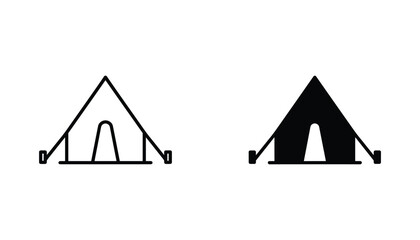 Camping tent vector icon isolated on white Black and white outline line art and solid glyph silhouette © VisionGrafix