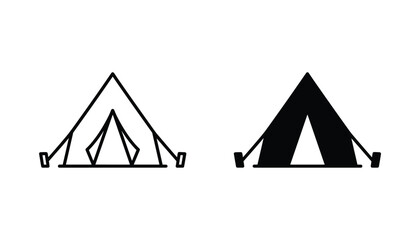 Camping tent vector icon isolated on white Black and white outline line art and solid glyph silhouette © VisionGrafix