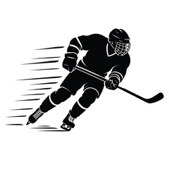 Obraz premium Dynamic Silhouette of an Ice Hockey Player Skating Fast Across the Rink Illustrating High Speed Athletic Competition