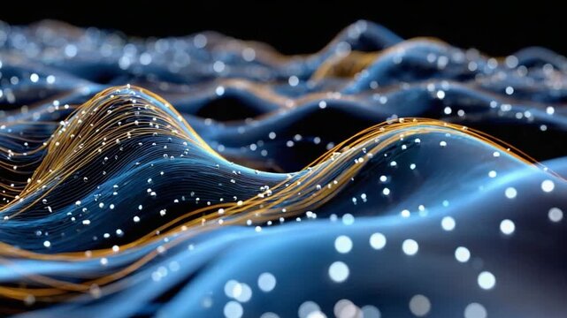 Abstract Waves of Light: A surreal digital landscape unfolds, depicting undulating waves of light and energy.