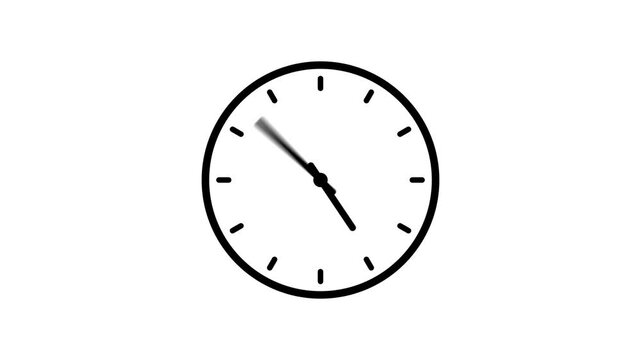 Clock icon with moving arrows in 12 hour loop on transparent background with alpha channel. Analog wall clock spinning animation through the hours. Time lapse of spinning clock animation. 4k