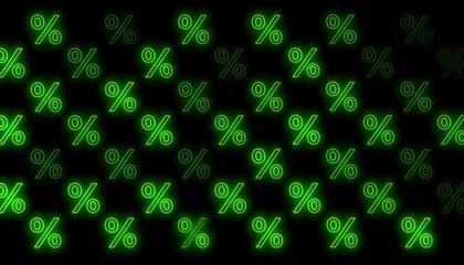 Neon Green Percentage Symbols Pattern on Black Background. Glowing Financial Technology Abstract Wallpaper. © Syahrul