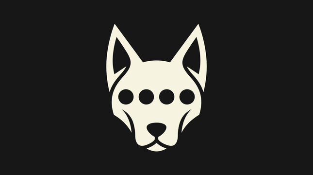 Surreal white four-eyed dog head on black background.