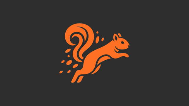 Vibrant orange jumping squirrel silhouette vector icon.