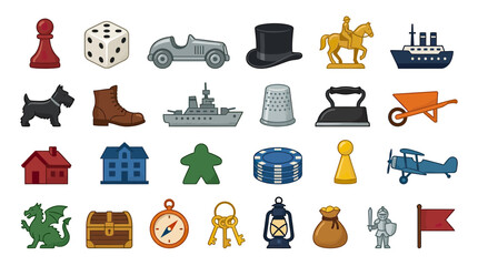 Vintage Game Pieces and Objects Collection - Retro Board Game Icons © Varel