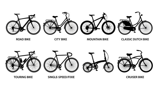 Various Bicycle Types Collection: Road, City, Mountain, Dutch, Touring, Fixie, Cruiser