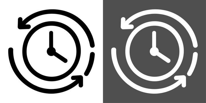 フレックスタイムを示す時計と矢印の太線ベクターアイコン