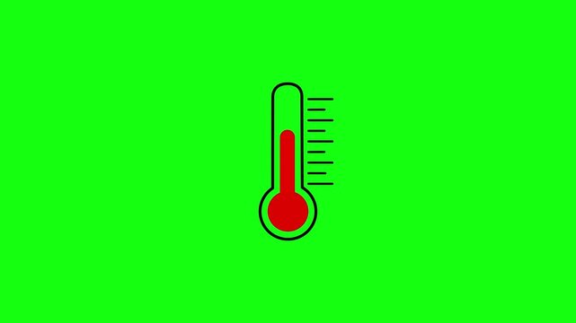 Thermometer temperature icon animation on green background. Thermometer temperature going up animation. Thermometer with a rising temperature in a simple graphic design with alpha channel