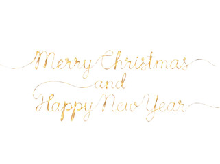 Fototapeta premium Merry christmas and happy new year gold calligraphy text isolated on transparent background