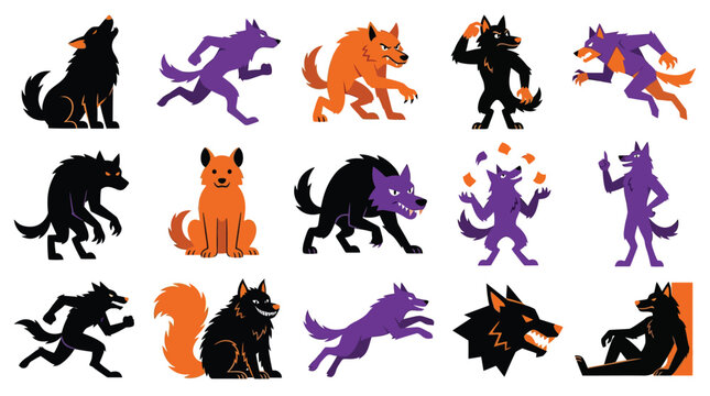 Fantasy wolves and mythical forest creatures illustration