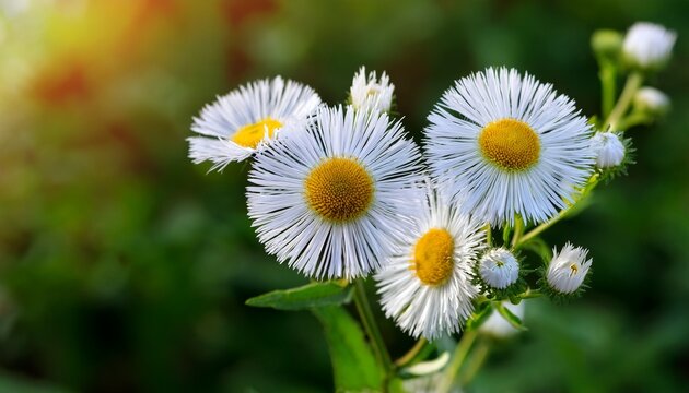 Annual Fleabane Erigeron Annuus White Flowers Closeup Selective Focus