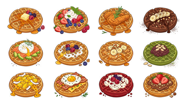 Waffle Variety Pack: Sweet & Savory Toppings Collection - Illustration
