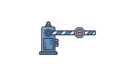 Fototapeta premium A 2026-06-30 reference illustration of a lowered blue railroad gate with red lights