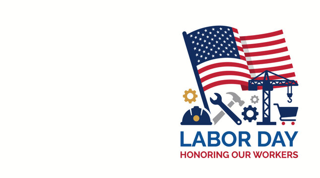American Labor Day vector graphic with national flag and industry tool