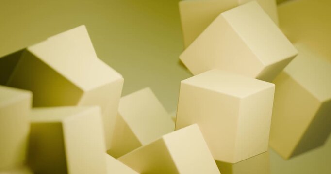 Abstract soft yellow cubes background looping 3d render animation